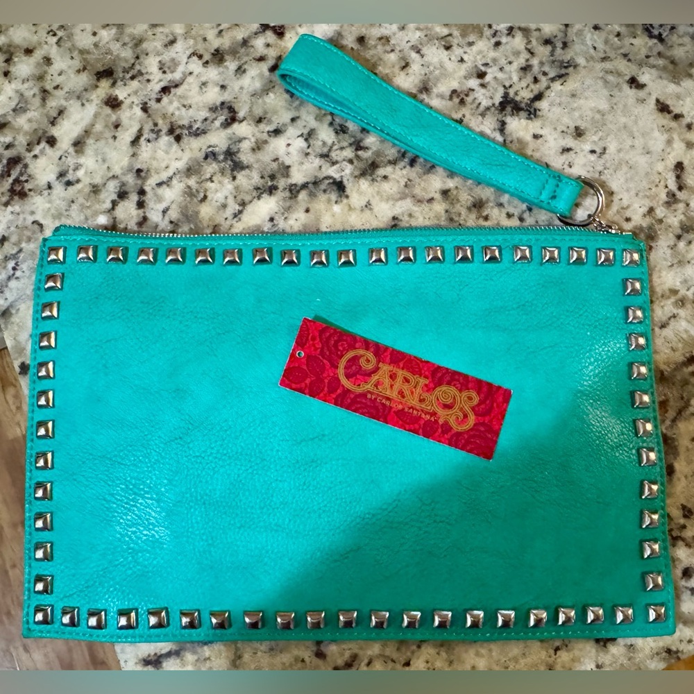 NWT Carlos Santana Turquoise Studded Clutch